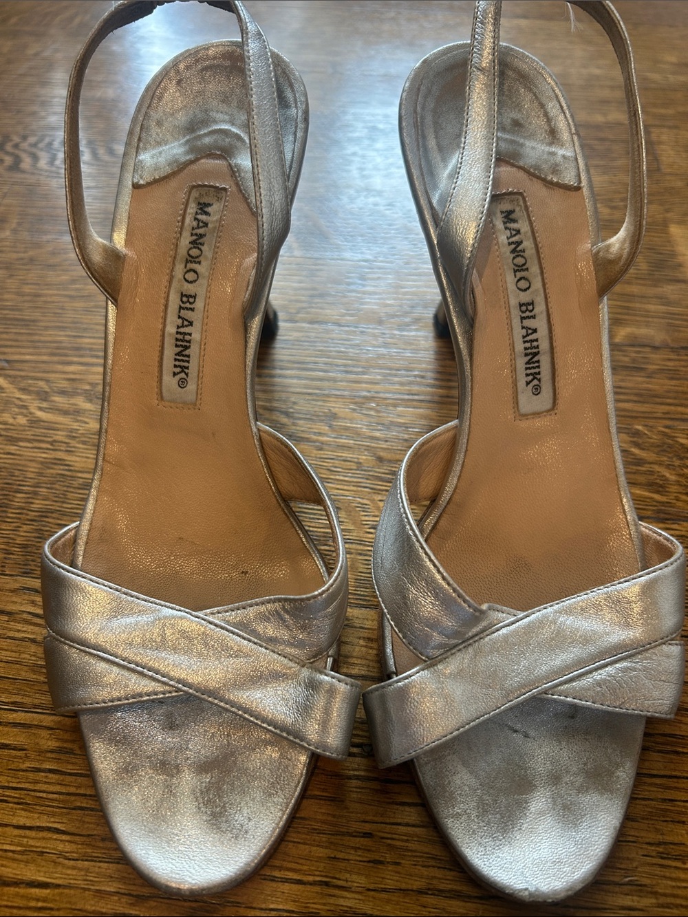 Manolo Blahnik Metallic Silver Slingback Sandals - Picture 2 of 5